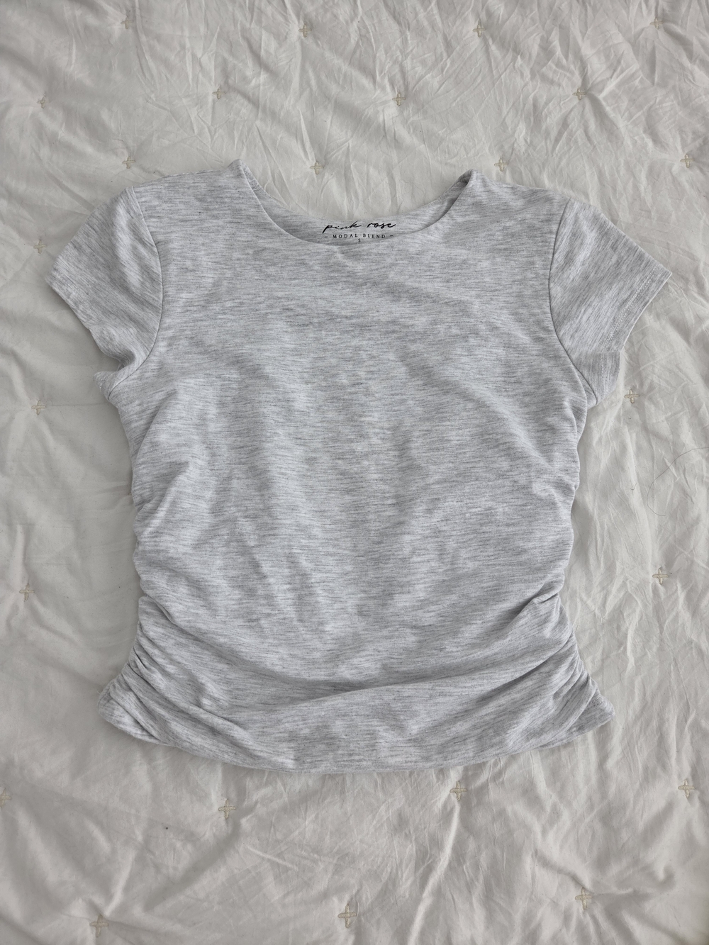 Pink Rose Heather Gray Short Sleeve Ruched Tee
